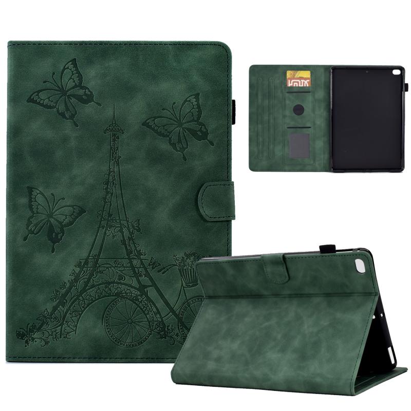 Voor iPad mini 5 / 4 / 3 / 2 / 1 Tower reliëf lederen Smart Tablet Case(Groen)