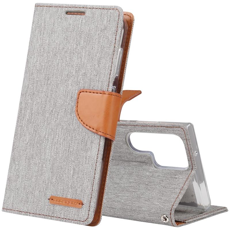 Voor Samsung Galaxy S23 Ultra 5G GOOSPERY CANVAS DIARY stof textuur flip lederen telefoonhoes