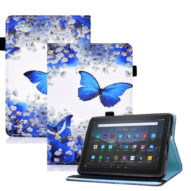 Voor Amazon Kindle Jeugdversie 2022 Gekleurde Tekening Stiksels Elastische Band Smart Leather Tablet Case (Butterfly)
