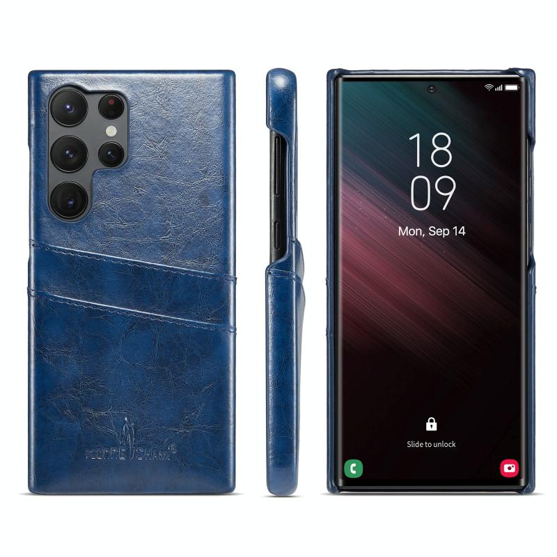 Voor Samsung Galaxy S23 Ultra 5G Fierre Shann olie wax textuur lederen telefoonhoes met kaartsleuven
