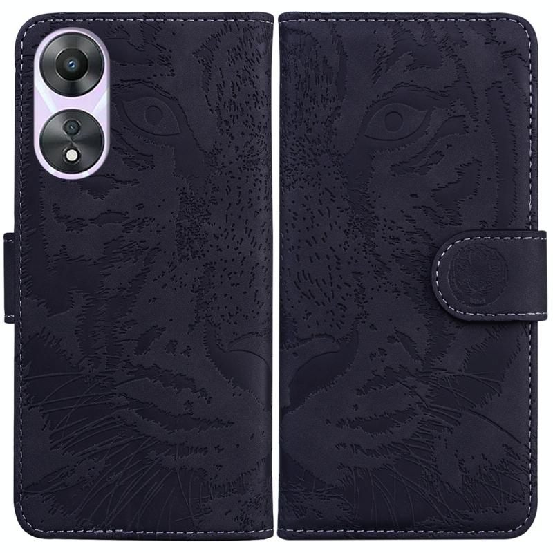 Voor OPPO A58 Tiger Embossing Pattern Flip lederen telefoonhoes