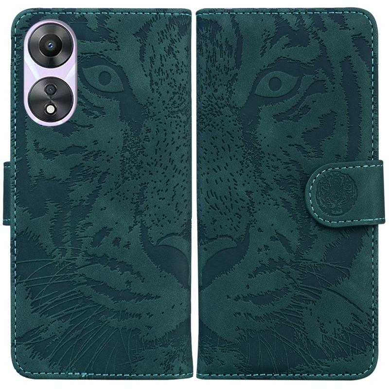 Voor OPPO A58 Tiger Embossing Pattern Flip lederen telefoonhoes