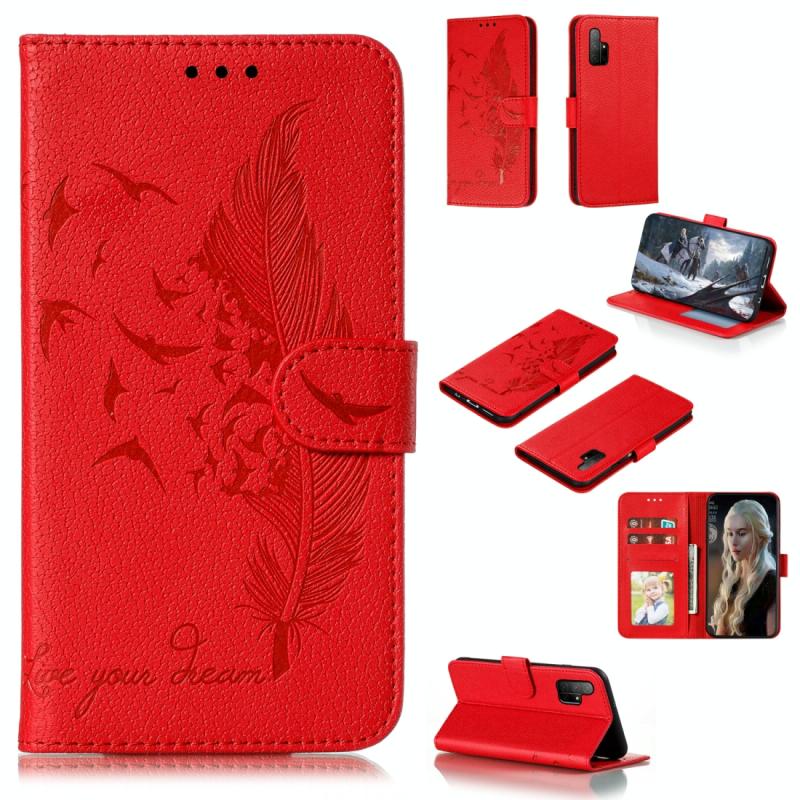 Voor Huawei Honor 30S Litchi Texture Feather Embossing Pattern Horizontale Flip Lederen Case met Holder & Card Slots & Wallet & Photo Frame & Lanyard(