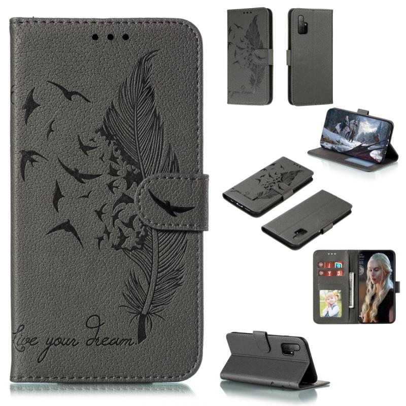 Voor Huawei Honor 30S Litchi Texture Feather Embossing Pattern Horizontale Flip Lederen Case met Holder & Card Slots & Wallet & Photo Frame & Lanyard(