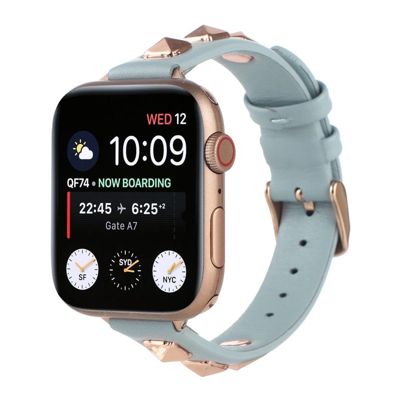 Klinknagel lederen horlogeband voor Apple Watch Series 7 41 mm / 6 & SE & 5 & 4 40 mm / 3 & 2 & 1 38 mm