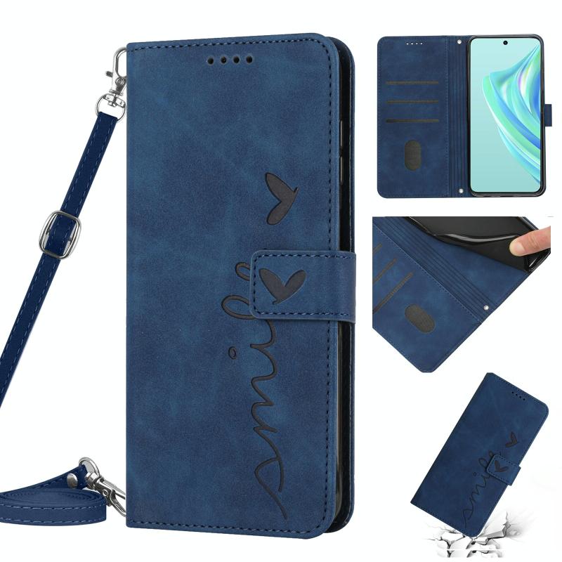 Voor Motorola Moto G 5G 2023 Skin Feel Heart Pattern lederen telefoonhoes met lanyard