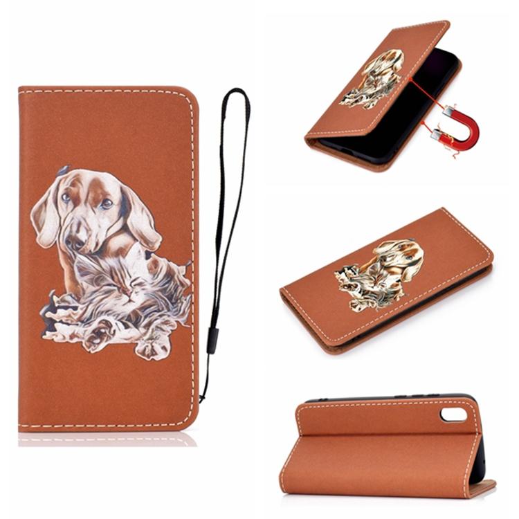 Voor Xiaomi Redmi 7A Pure Color Painting Horizontale Flip Lederen Case met Kaart Slots & Holder & Lanyard(Dog)