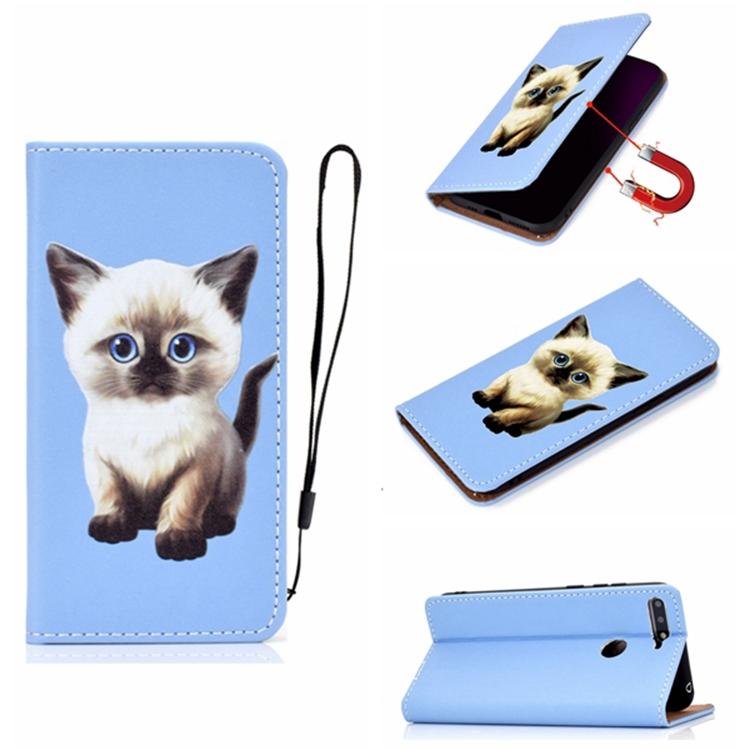 Voor Xiaomi Mi 8 Lite Pure Color Painting Horizontale Flip Lederen case met kaartslots & houder & lanyard(Cat)