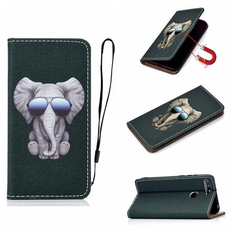 Voor Xiaomi Mi 8 Lite Pure Color Painting Horizontale Flip Lederen Case met KaartSlots & Houder & Lanyard(Olifant)