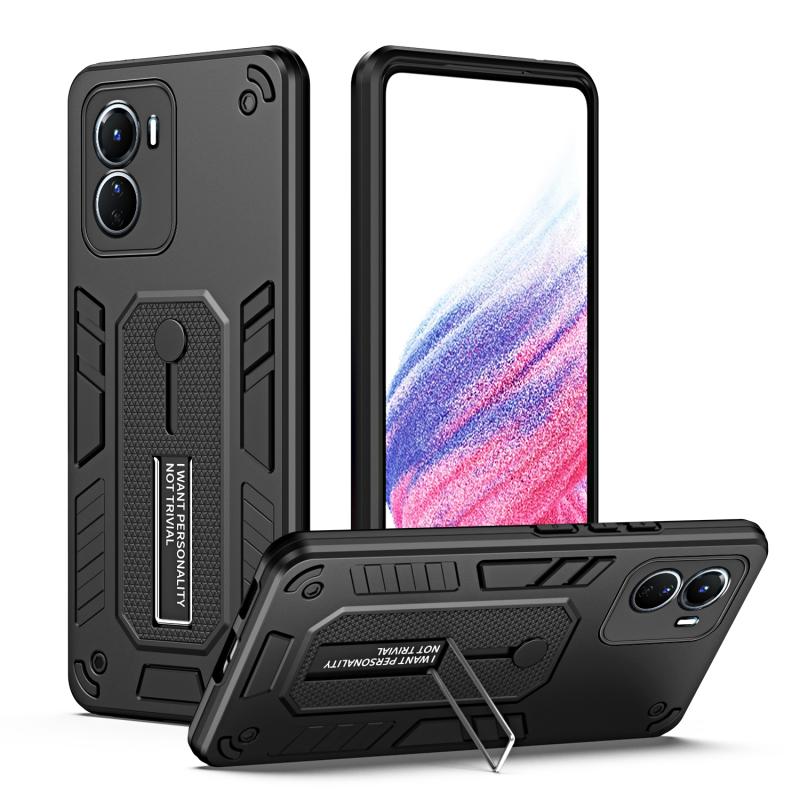 Voor vivo Y16 4G Variety Brave Armor Finger Loop Holder Phone Case(Black)