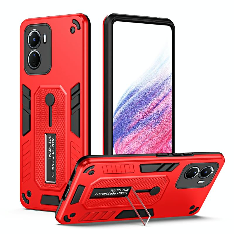 Voor vivo Y16 4G Variety Brave Armor Finger Loop Holder Phone Case(Rood)