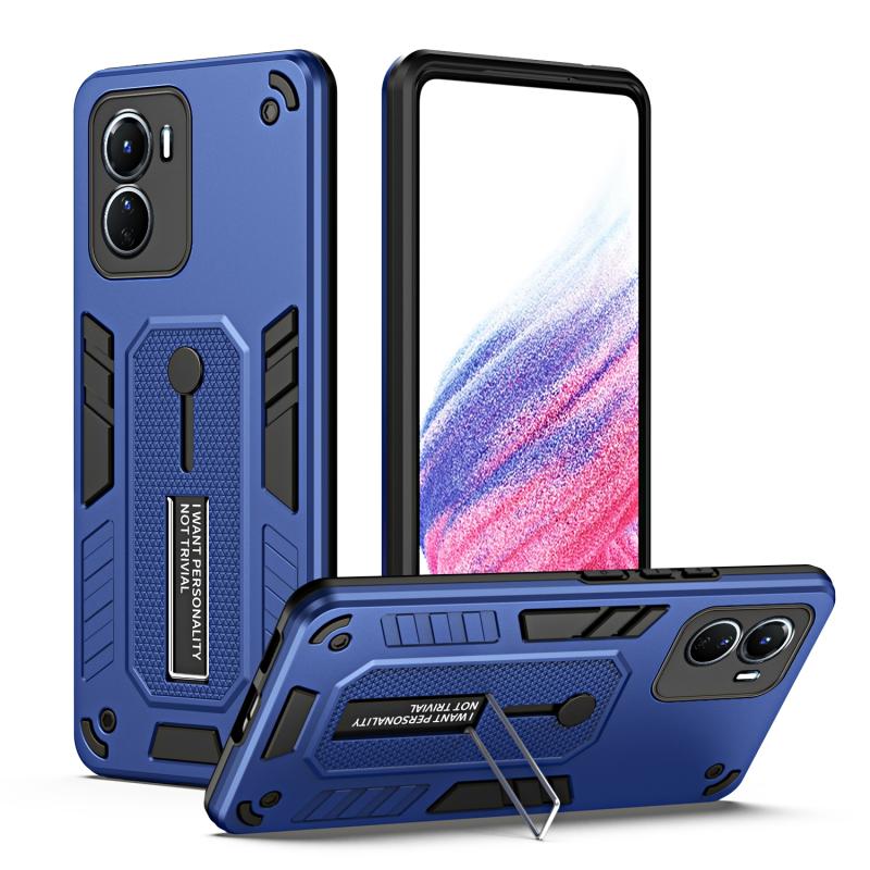 Voor vivo Y16 4G Variety Brave Armor Finger Loop Holder Phone Case(Blauw)