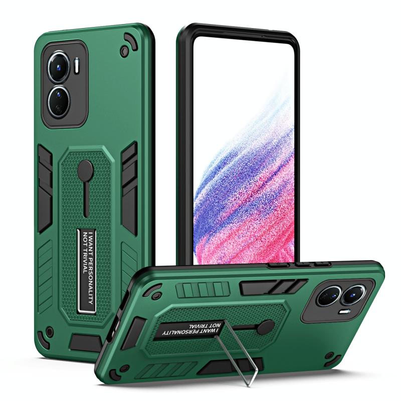 Voor vivo Y16 4G Variety Brave Armor Finger Loop Holder Phone Case(Groen)