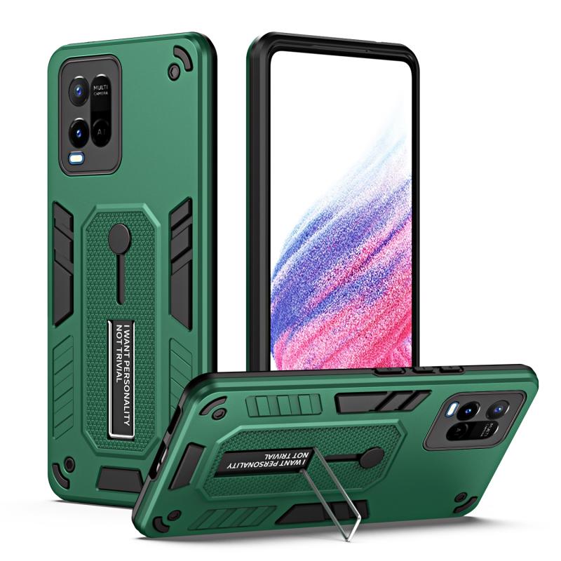 Voor vivo Y21 / Y33s / Y21T India Variety Brave Armor Finger Loop Holder Phone Case(Groen)