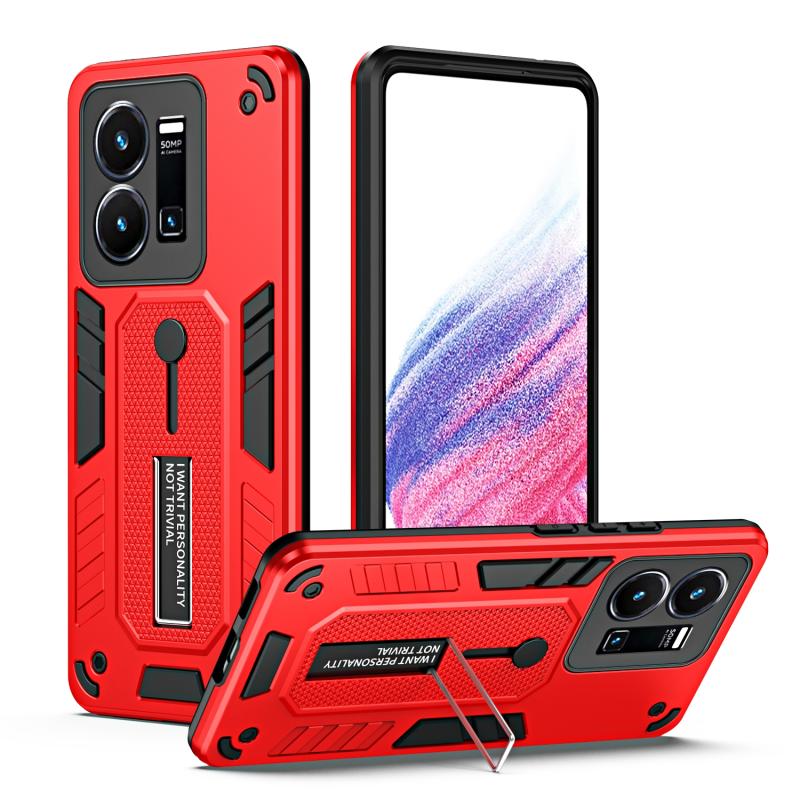 Voor vivo Y35 4G Variety Brave Armor Finger Loop Holder Phone Case(Rood)