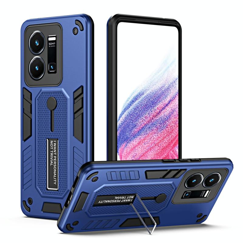 Voor vivo Y35 4G Variety Brave Armor Finger Loop Holder Phone Case(Blauw)