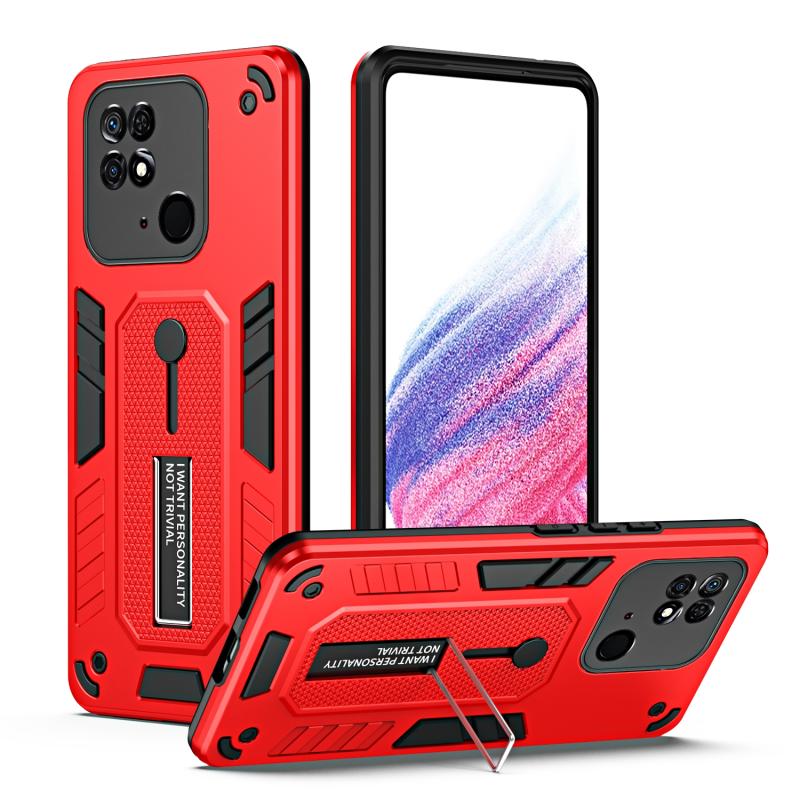 Voor Xiaomi Redmi 10C Variety Brave Armor Finger Loop Holder Phone Case(Rood)