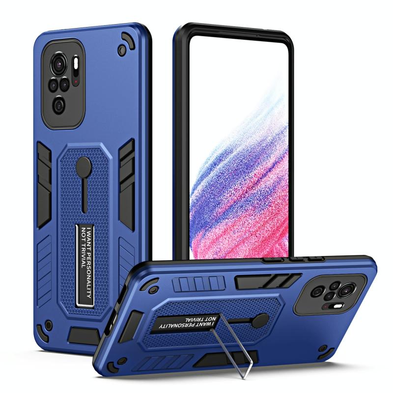 Voor Xiaomi Redmi Note 10 4G / 10S Variety Brave Armor Finger Loop Holder Phone Case(Blauw)