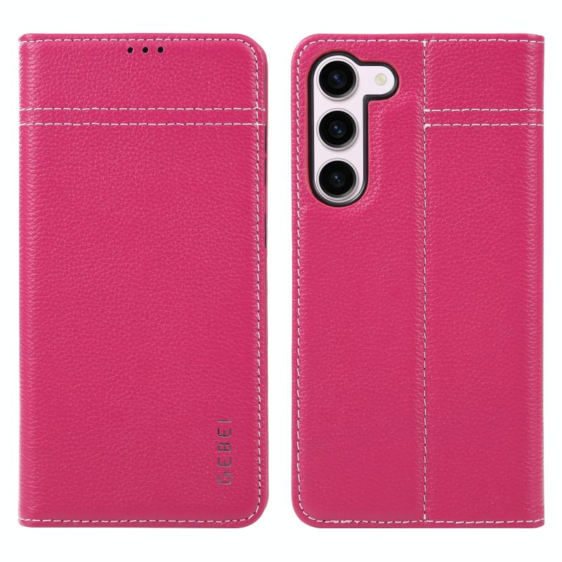 Voor Samsung Galaxy S23+ 5G GEBEI Top-grain horizontale flip lederen telefoonhoes (roze rood)