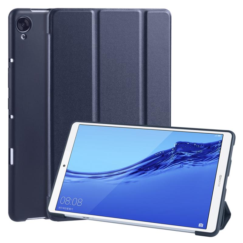Voor Huawei MediaPad M6 8 4 inch 3-vouwend horizontaal flip pu-leer + schokbestendige honingraat TPU-behuizing met houder (donkerblauw)