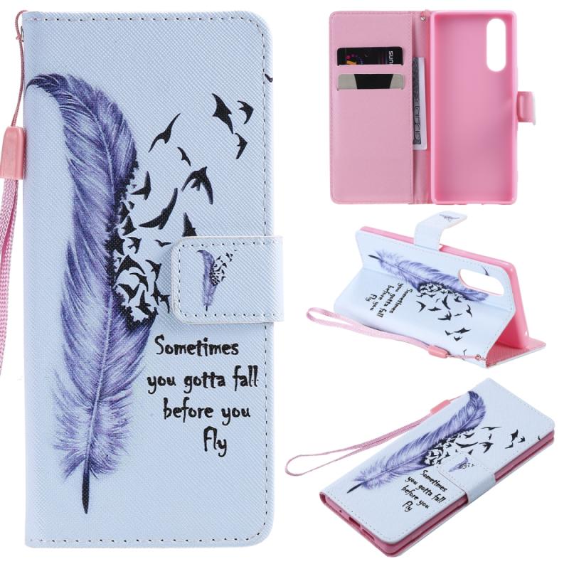 Voor Sony XZ5 Painting Horizontal Flip Leather Case met Holder & Card Slot & Lanyard(Feather)