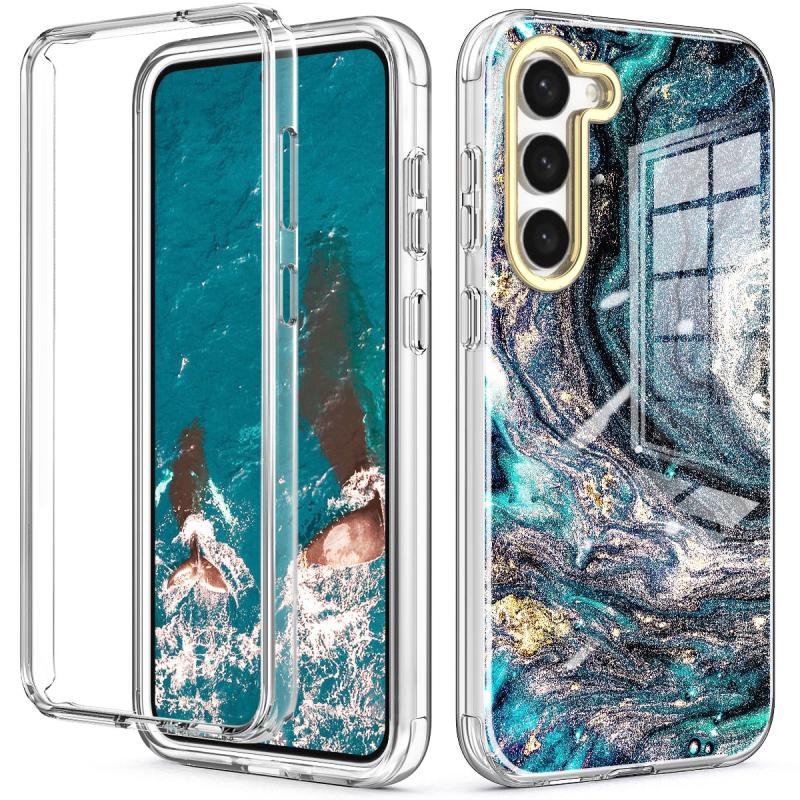 Voor Samsung Galaxy S23 5G 360 Full Body Painted Phone Case(Marble L09)