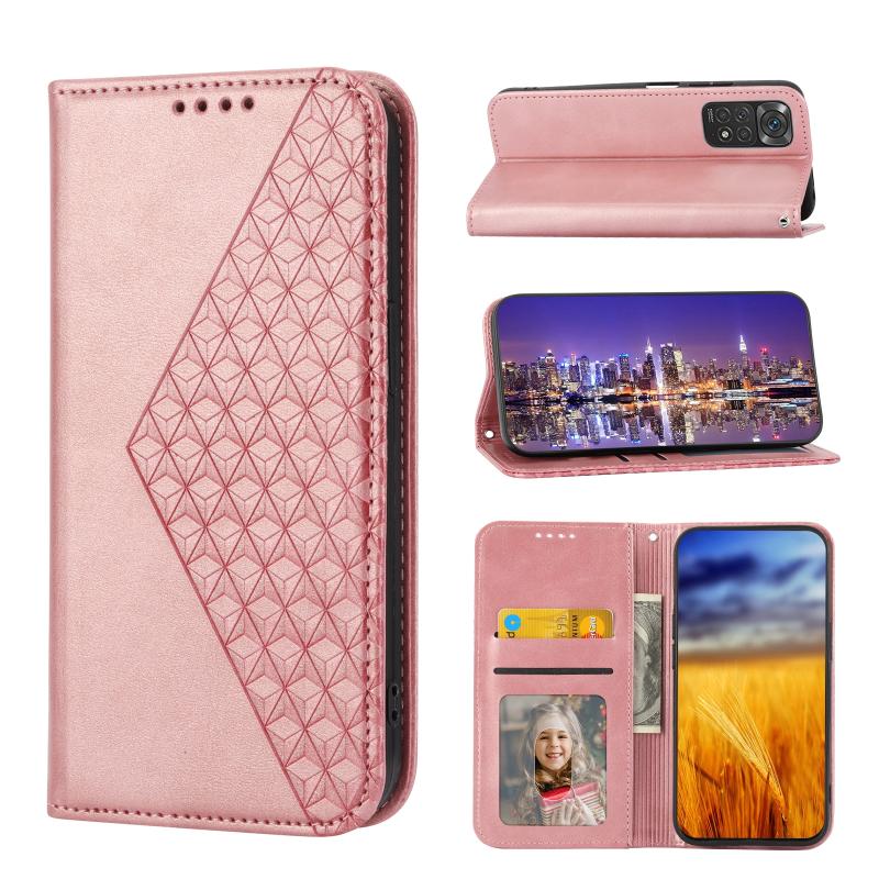 Voor Xiaomi Redmi K60/K60 Pro Cubic Grid Calf Texture Magnetic Leather Phone Case(Rose Gold)