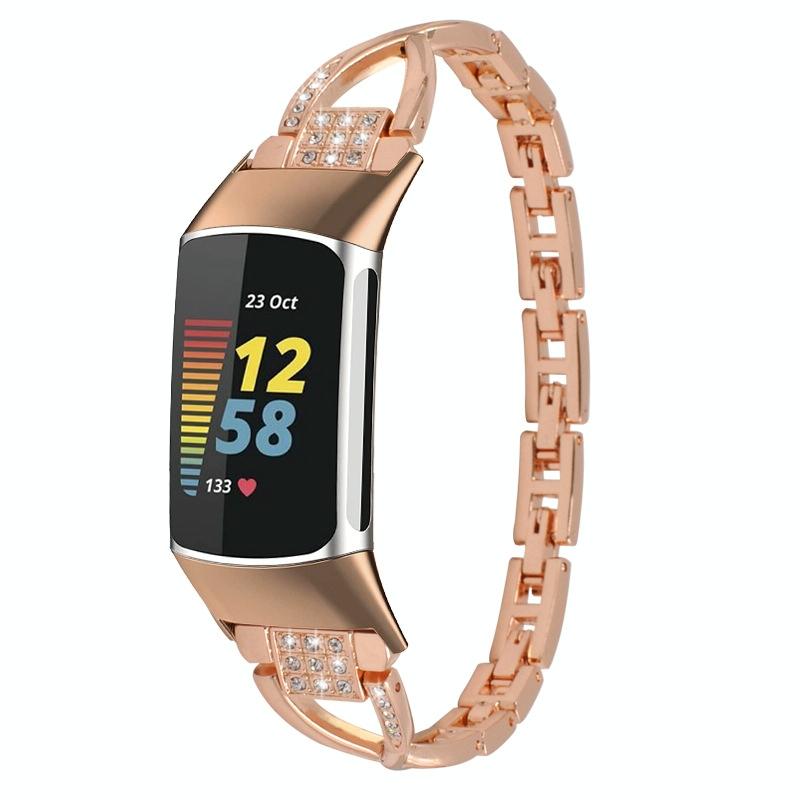 Voor Fitbit Charge 2 diamanten metalen horlogeband (roségoud)