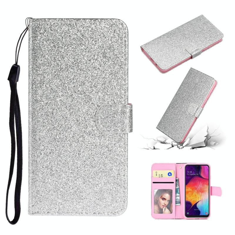 Voor Samsung Galaxy A41 Glitter Powder Horizontale Flip Lederen case met kaartslots & houder & fotolijst & portemonnee(zilver)