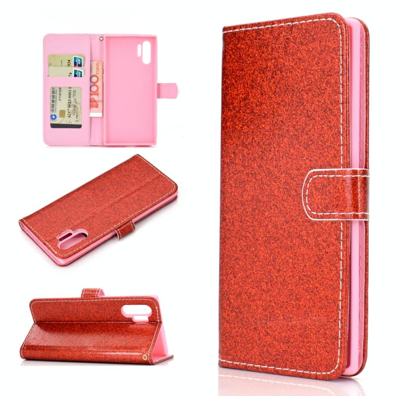 Voor Samsung Galaxy Note 10 Pro Glitter Powder Horizontale Flip Lederen case met kaartslots & houder & fotolijst & portemonnee(rood)