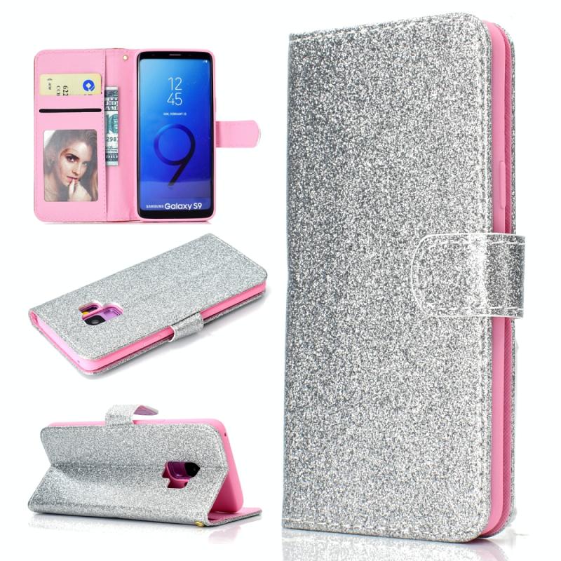 Voor Samsung Galaxy S9 Glitter Powder Horizontale Flip Lederen case met kaartslots & houder & fotolijst & portemonnee(zilver)