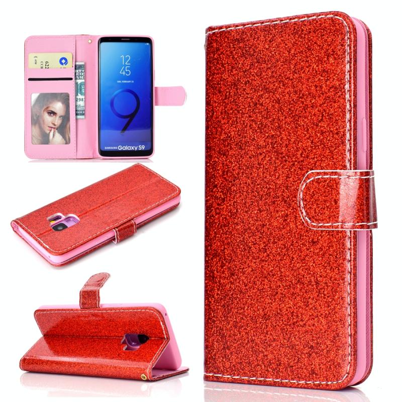 Voor Samsung Galaxy S9 Glitter Powder Horizontale Flip Lederen case met kaartslots & houder & fotolijst & portemonnee(rood)