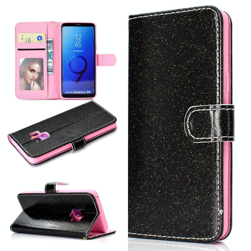 Voor Samsung Galaxy S9 Glitter Powder Horizontale Flip Lederen case met kaartslots & houder & fotolijst & portemonnee(zwart)