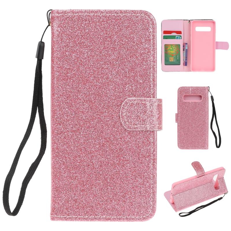 Voor Samsung Galaxy S10 Glitter Powder Horizontale Flip Lederen case met kaartslots & houder & fotolijst & portemonnee(roze)