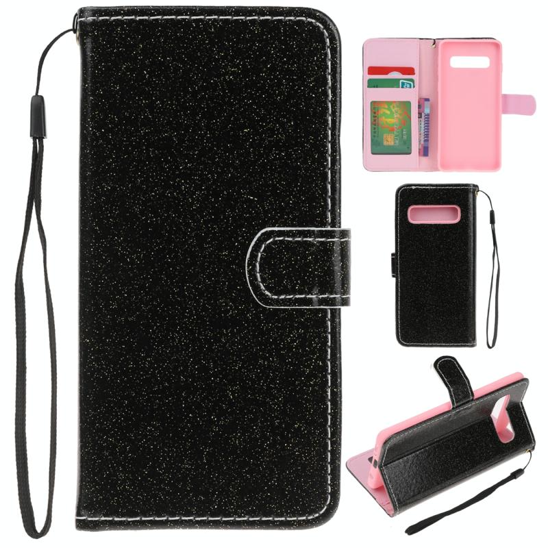 Voor Samsung Galaxy S10 Glitter Powder Horizontale Flip Lederen case met kaartslots & houder & fotolijst & portemonnee(zwart)