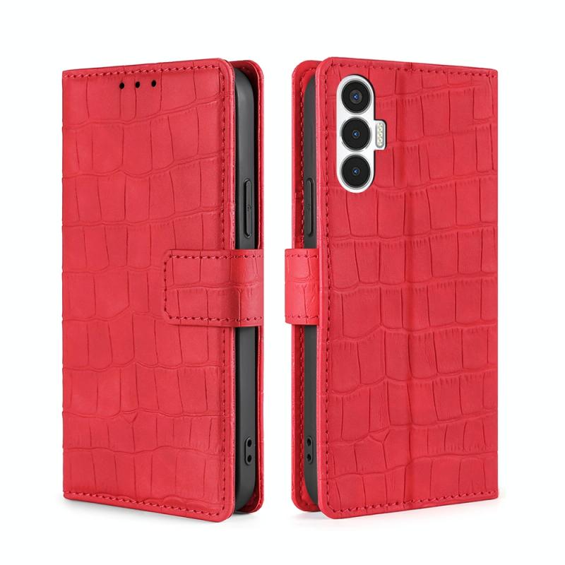 Voor Tecno Pova 3 Skin Feel Crocodile magnetische sluiting lederen telefoonhoes