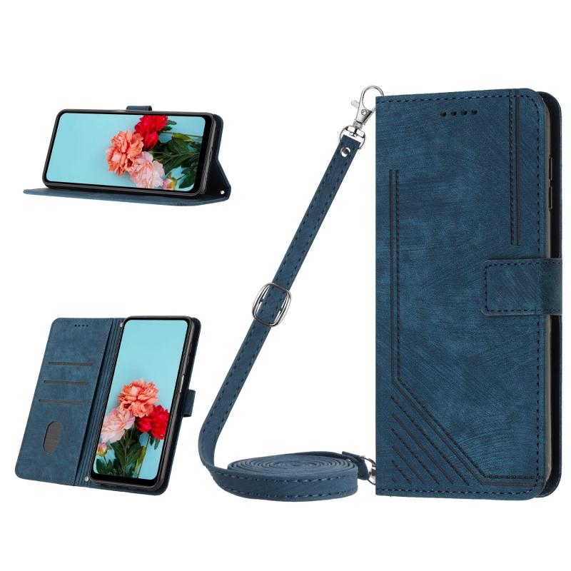 Voor OnePlus Nord CE 3/Nord CE 3 Lite/Nord N30 Skin Feel Stripe Pattern Leather Phone Case met Lanyard (Blauw)