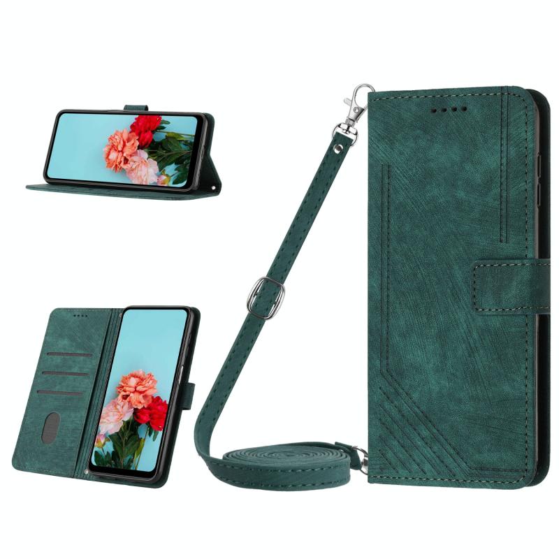 Voor LG Velvet/Fluwelen 5G Skin Feel Stripe Pattern Leather Phone Case met Lanyard(Groen)
