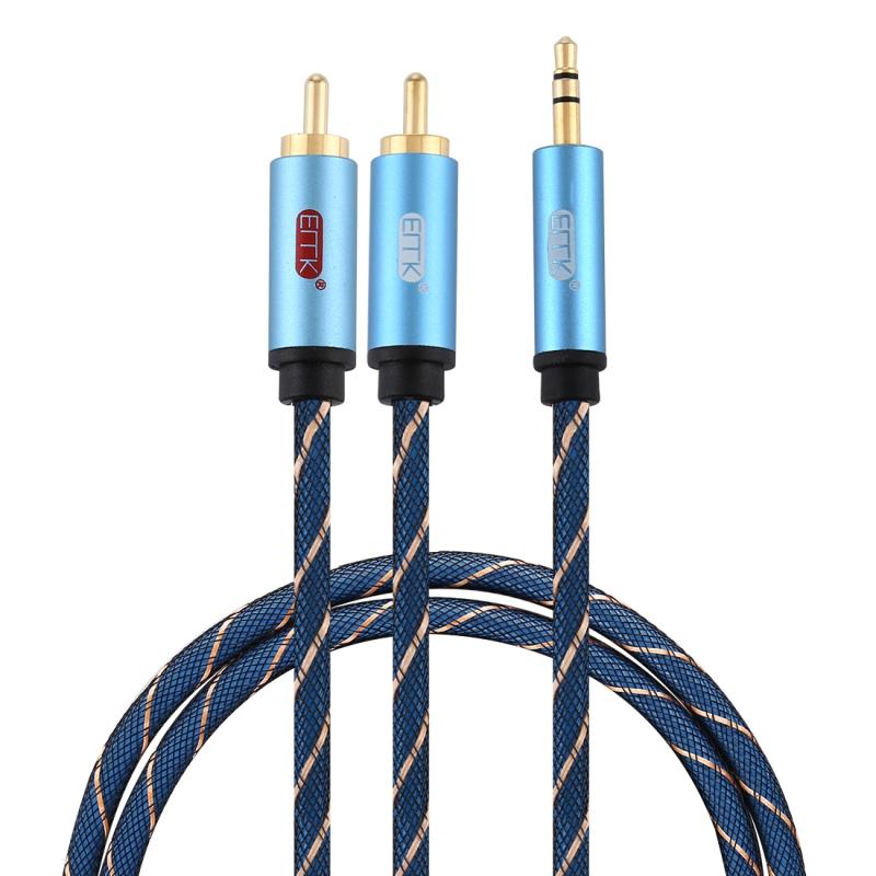 EMK 3.5mm Jack Male to 2 x RCA Male Gold Plated Connector Speaker Audio Cable Cable Length:1m(Dark Blue)