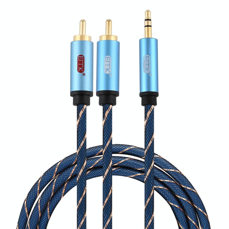 EMK 3 5 mm jack man tot 2 x RCA Mannelijke vergulde connector luidspreker audiokabel kabellengte: 1 5 m (Donkerblauw)