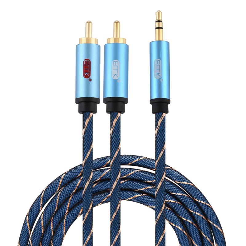 EMK 3.5mm Jack Male to 2 x RCA Male Gold Plated Connector Speaker Audio Cable Cable Length:2m(Dark Blue)