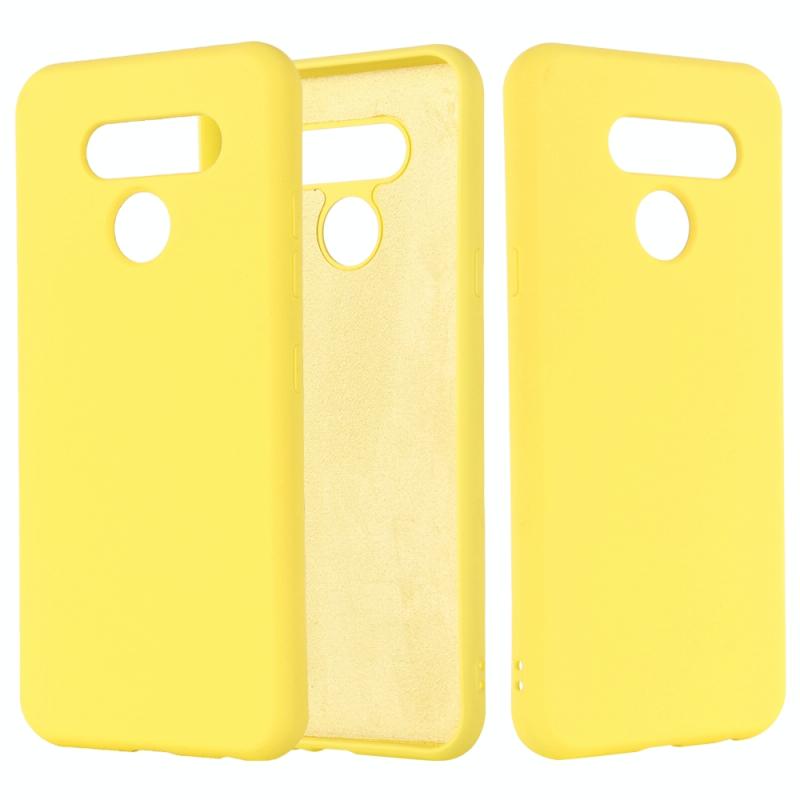 Voor LG K50 Solid Color Liquid Silicon siliconen schokbestendige volledige dekking beschermhoes (geel)