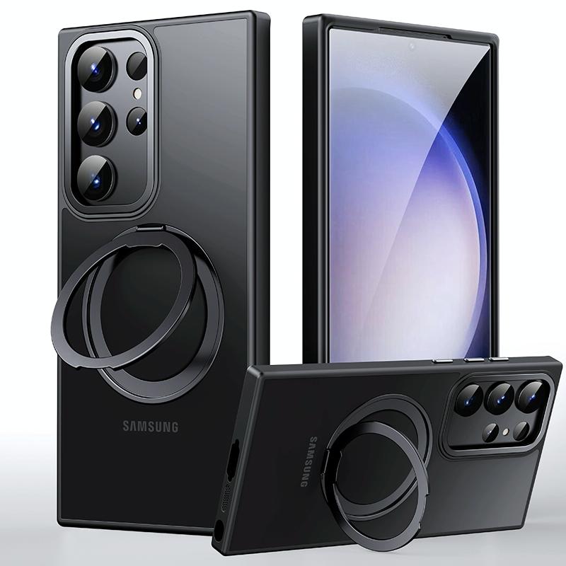 Voor Samsung Galaxy S23 Ultra 5G 360 roterende MagSafe magnetische huidgevoel telefoonhoes