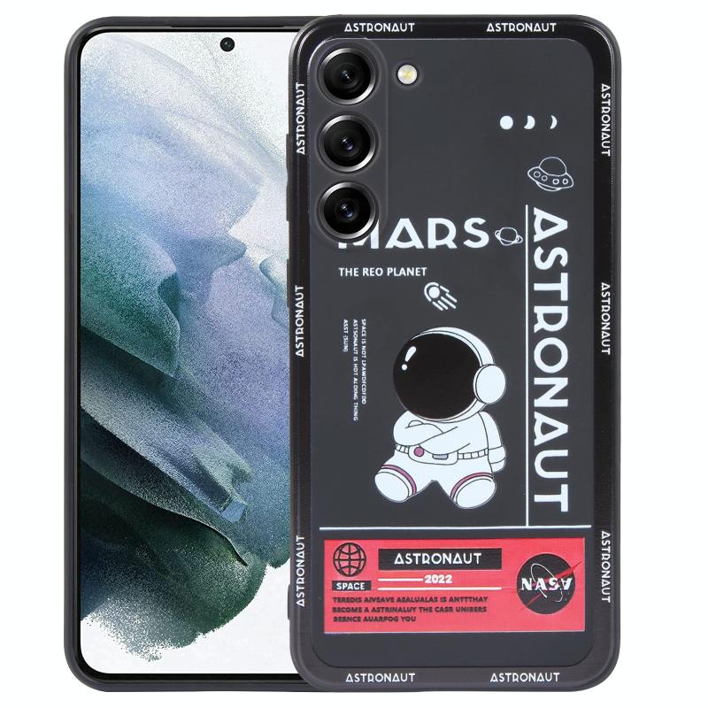 Voor Samsung Galaxy S21+ 5G Astronaut patroon siliconen rechte rand telefoonhoes (Mars Astronaut-zwart)