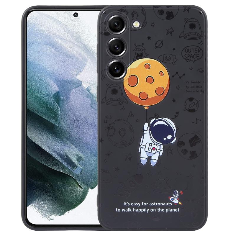 Voor Samsung Galaxy S21+ 5G Astronaut patroon siliconen rechte rand telefoonhoes (Planet Landing-zwart)