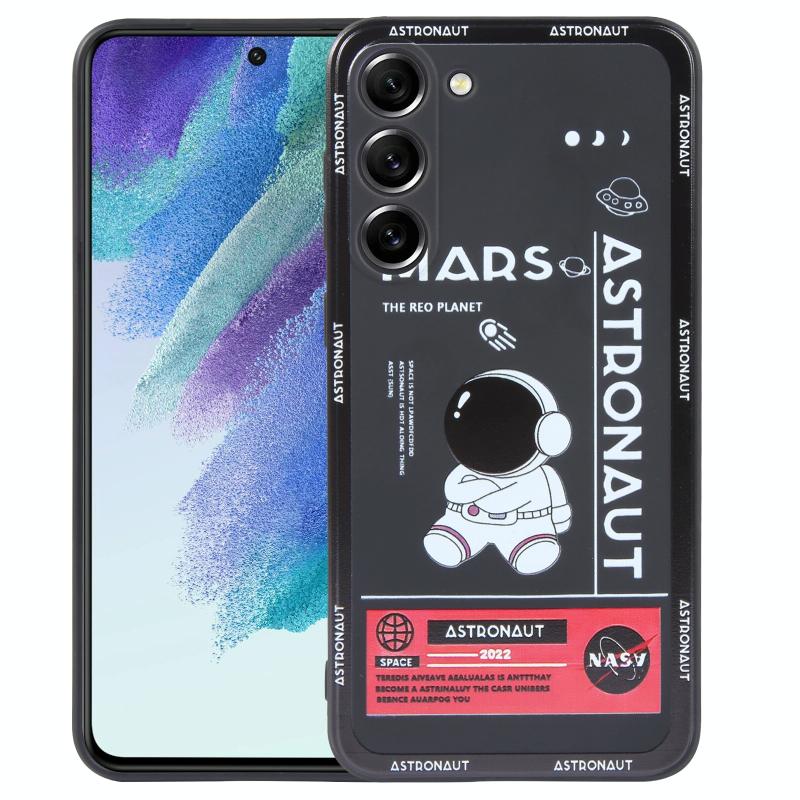 Voor Samsung Galaxy S21 FE 5G Astronaut patroon siliconen rechte rand telefoonhoes (Mars Astronaut-zwart)