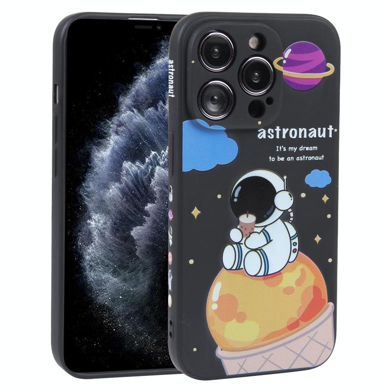 Voor iPhone 11 Pro Melkthee Astronautpatroon Vloeibare siliconen telefoonhoes