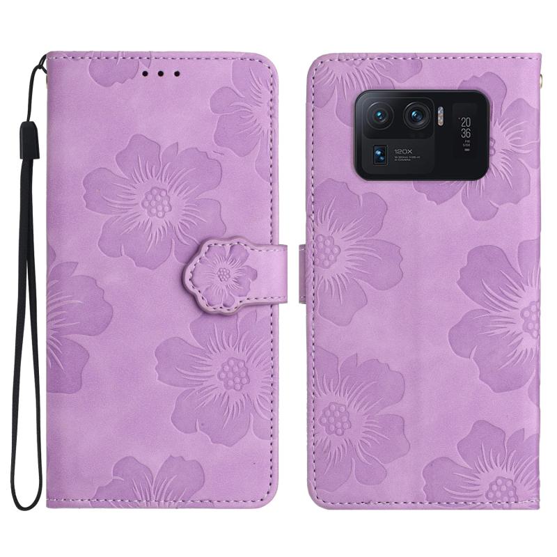 Voor Xiaomi Mi 11 Ultra Flower Embossing Pattern lederen telefoonhoes