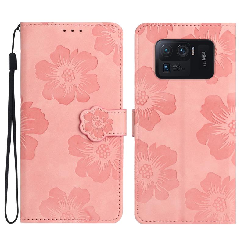 Voor Xiaomi Mi 11 Ultra Flower Embossing Pattern lederen telefoonhoes