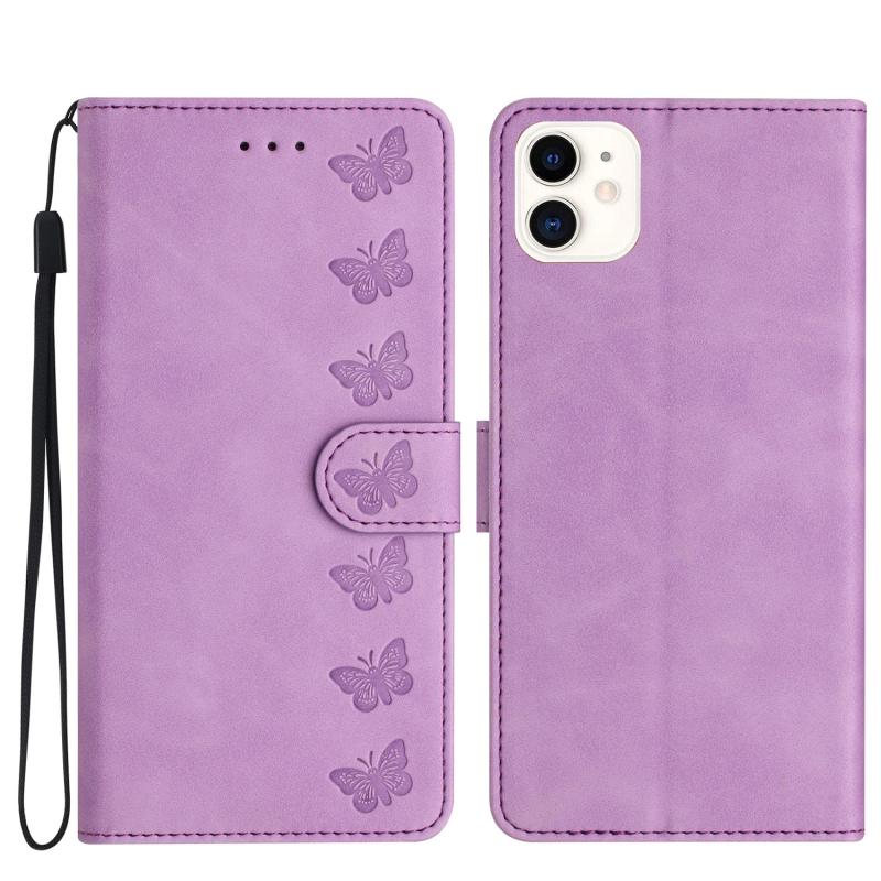 Voor iPhone 11 Seven Butterflies lederen telefoonhoes met reliëf